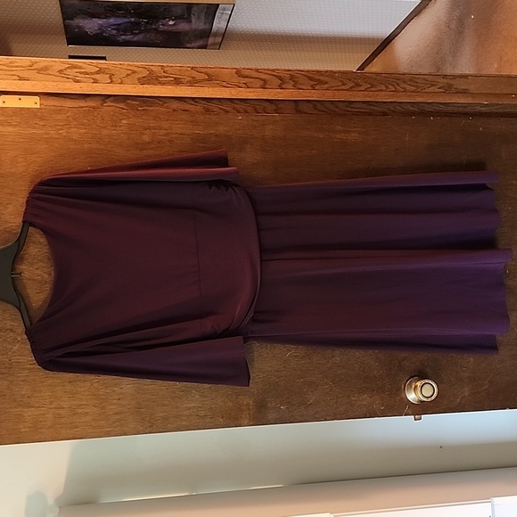 Purple Chaps knot front stretchy,  flattering dress with ruched waist, lined 18W - Picture 5 of 5